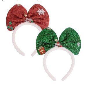 Christmas Sequin Bow Headband #1, Green / Red,For Women & Girls Bowknot Headband